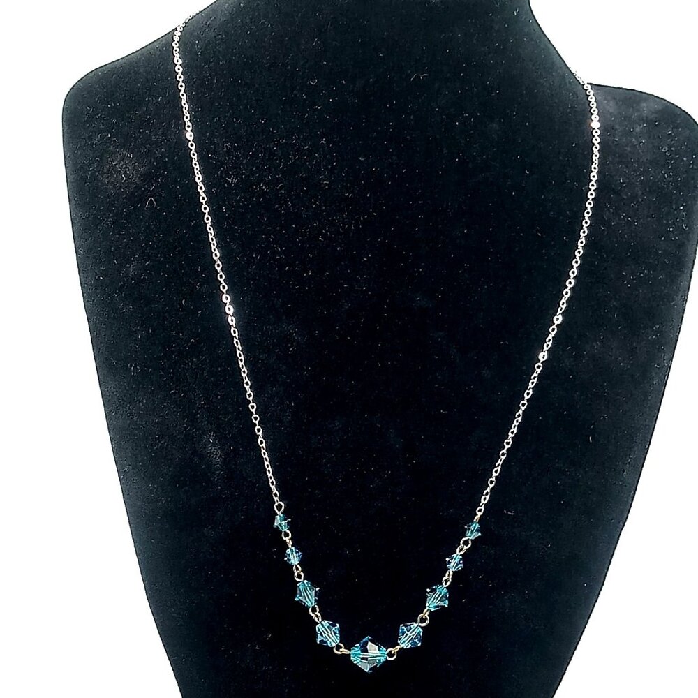 Women's 925 Sterling Silver Chain Necklace Blue Acrylic Beads Accents 18" Length